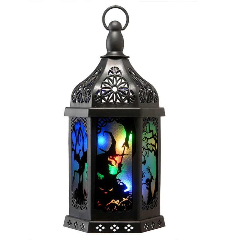 Christmas Holiday Spirit Halloween Lantern with LED Lights, Carved Images, 15 inches Christmas Holiday Spirit Halloween Lantern with LED Lights, Carved Images, 15 inches