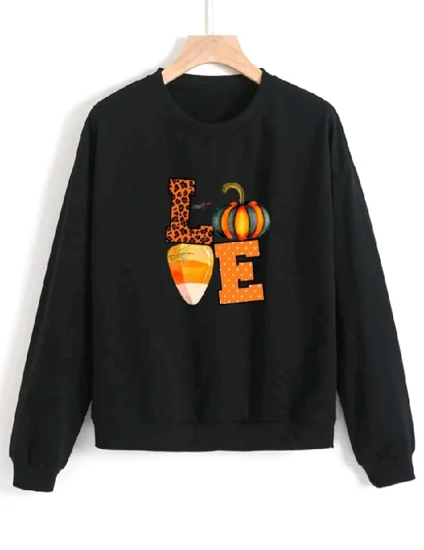 Black Halloween Themed LOVE Sweatshirt w/ Pumpkin & Candy Corn