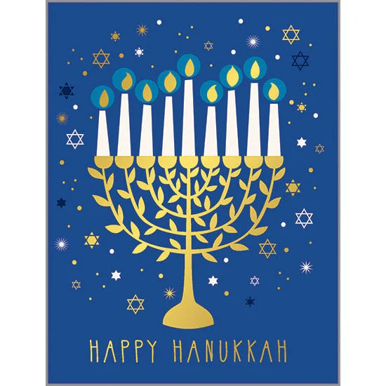 Christmas Red Stockings Hanukkah card - Gold Menorah