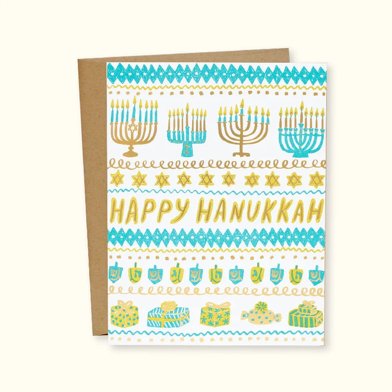 Christmas Family Fun Hanukkah Stripes Greeting Card