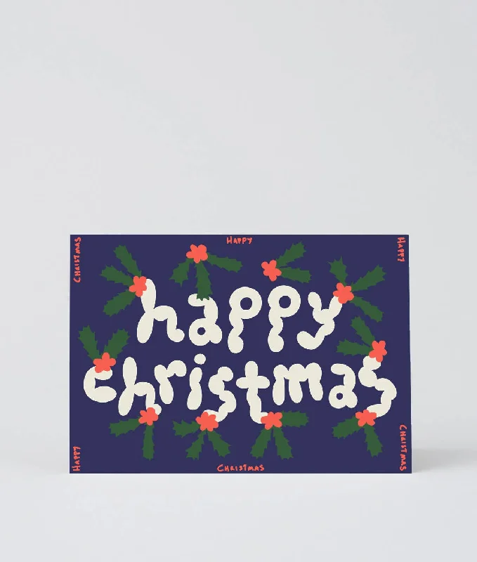 Christmas Feast 'Happy Christmas' Holly Embossed Holiday Greeting Card
