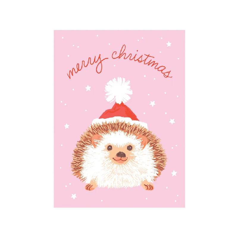 Christmas Snowfall Hedgehog In Santa Hat Christmas Card