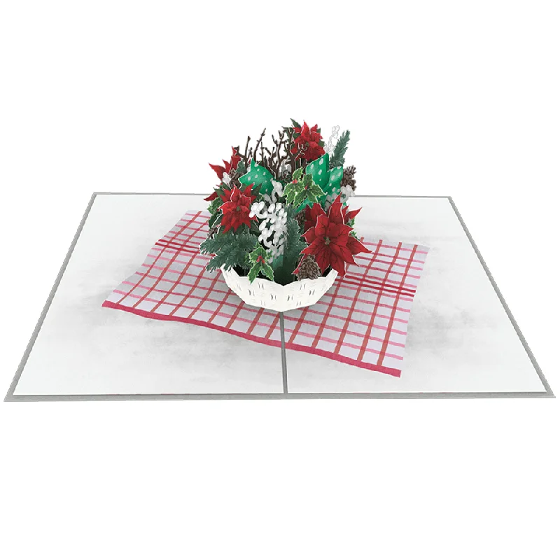 Christmas Red Stockings Holiday Floral Basket Pop-Up Card