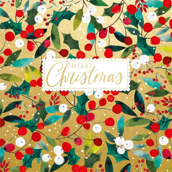 Christmas Yule Log Holly Holiday Card Pack | Set of 5