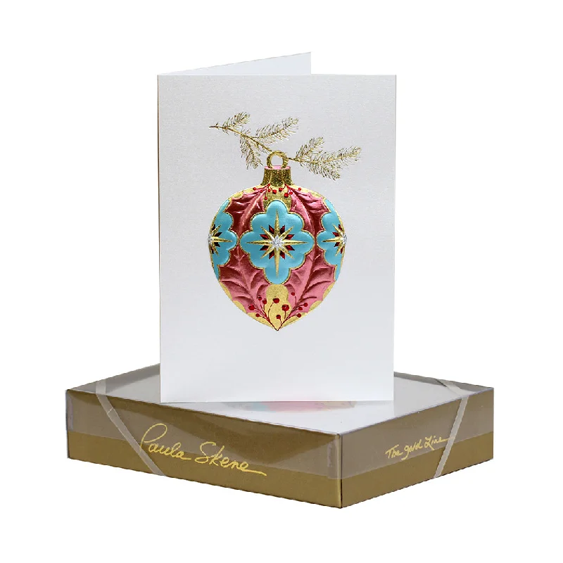 Christmas Fireplace Decor Holly Ornament Note Cards, Set of 8