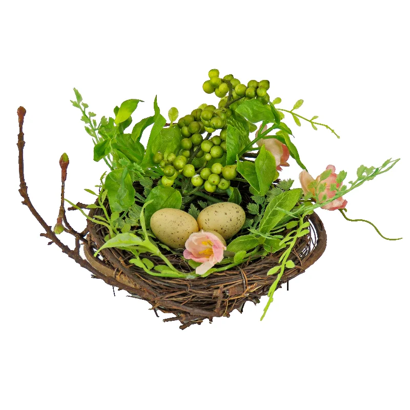 Christmas Snowman Artificial Bird's Nest and Berries 6" Table Decoration