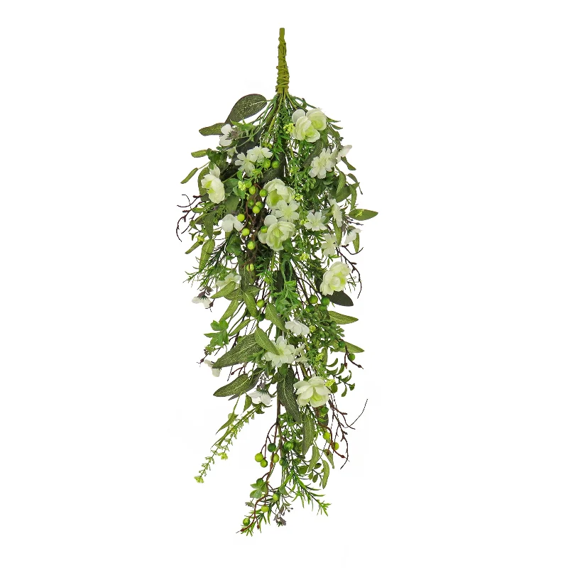 Christmas Ice Skating Artificial Spring Teardrop Hanging Decoration, Vine Stem Base, Decorated with Flower Blooms, Berries, Leafy Greens, Spring Collection, 28 Inches Christmas Ice Skating Artificial Spring Teardrop Hanging Decoration, Vine Stem Base, Decorated with Flower Blooms, Berries, Leafy Greens, Spring Collection, 28 Inches