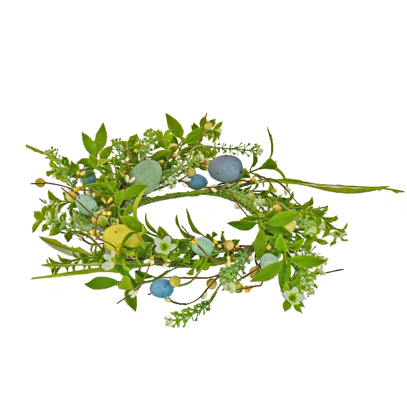 Christmas Handmade Gifts Artificial Candle Ring, Vine Stem Base, Decorated with Pastel Eggs, Leafy Greens, Berries, Spring Collection, 6 Inches Christmas Handmade Gifts Artificial Candle Ring, Vine Stem Base, Decorated with Pastel Eggs, Leafy Greens, Berries, Spring Collection, 6 Inches