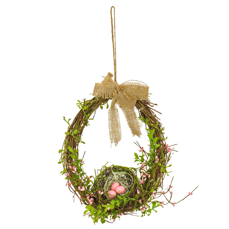 Christmas Frosty Weather Artificial Bird's Nest Hanging Wall Decoration, Woven Branch Base, Decorated with Leafy Greens, Bird's Nest with Pastel Eggs, Burlap Bow, Includes Hanging Loop, Spring Collection, 11 Inches Christmas Frosty Weather Artificial Bird's Nest Hanging Wall Decoration, Woven Branch Base, Decorated with Leafy Greens, Bird's Nest with Pastel Eggs, Burlap Bow, Includes Hanging Loop, Spring Collection, 11 Inches