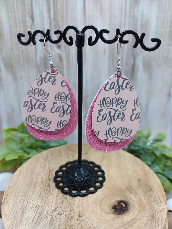 Christmas Pajamas Pink Hoppy Easter Double Layered Leather Style Earrings
