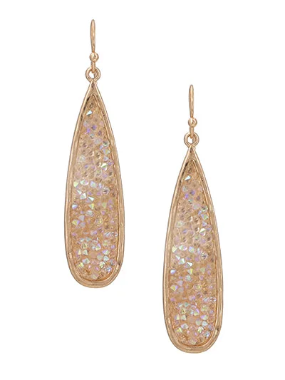 Iridescent Champagne  Druzy Rhinestone Teardrop Earrings