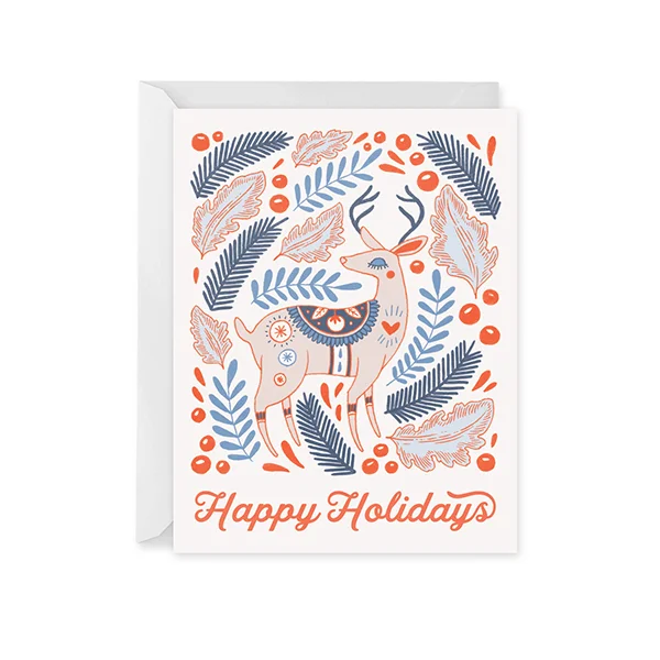 Christmas Dinner Joyeux Noel Reindeer Holiday Card