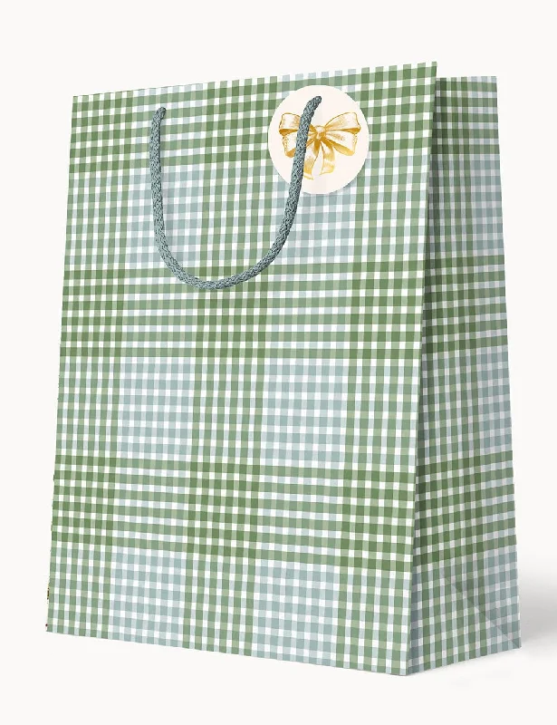 Christmas Snow Globe Large Gift Bag - Nordic Blue Check