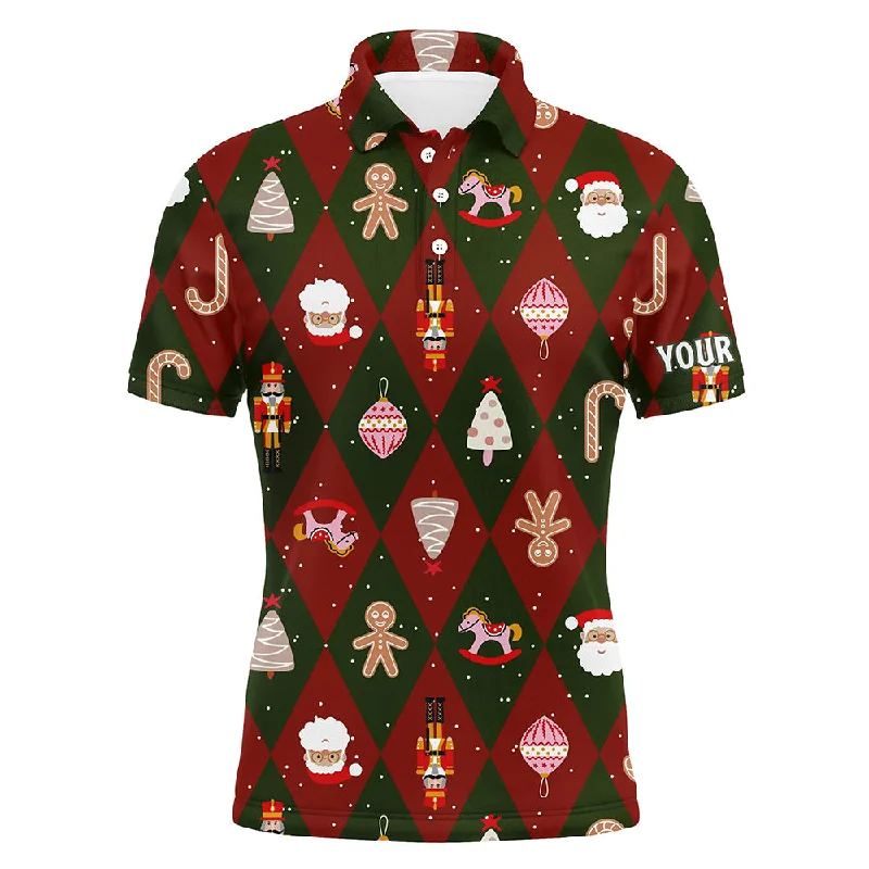Festive Christmas Icons Golf Mens Polo Shirts Red Green Argyle Golf Shirts For Men Golf Gifts LDT0663 Festive Christmas Icons Golf Mens Polo Shirts Red Green Argyle Golf Shirts For Men Golf Gifts LDT0663