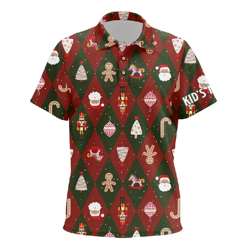 Festive Christmas Icons Golf Kids Polo Shirts Red Green Argyle Golf Shirts For Kid Golf Gifts LDT0663 Festive Christmas Icons Golf Kids Polo Shirts Red Green Argyle Golf Shirts For Kid Golf Gifts LDT0663