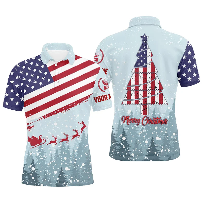 Merry Christmas Usa Flag Golf Mens Polo Shirt Custom Winter Forest Patriotic Golf Shirts For Men LDT0670 Merry Christmas Usa Flag Golf Mens Polo Shirt Custom Winter Forest Patriotic Golf Shirts For Men LDT0670