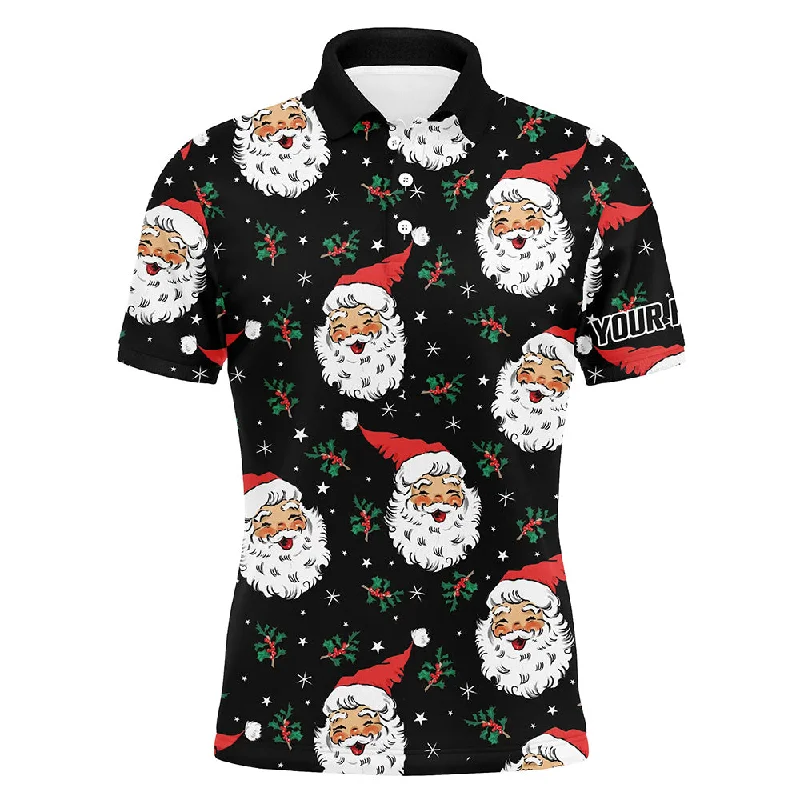 Santa Claus With Holly & Snowflakes Christmas Men Golf Polos Vintage Cute Golf Shirts For Men LDT0676 Santa Claus With Holly & Snowflakes Christmas Men Golf Polos Vintage Cute Golf Shirts For Men LDT0676