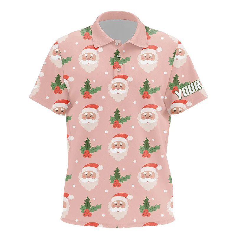 Santa With Holly On Pink Kids Golf Polo Shirt Custom Cute Golf Shirts For Kid Golf Gifts LDT0677 Santa With Holly On Pink Kids Golf Polo Shirt Custom Cute Golf Shirts For Kid Golf Gifts LDT0677