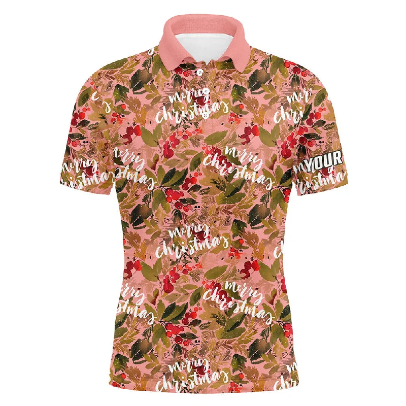 Watercolor Merry Christmas Pink Mens Golf Polo Shirt Custom Golf Shirt For Men Golf Gifts LDT0678 Watercolor Merry Christmas Pink Mens Golf Polo Shirt Custom Golf Shirt For Men Golf Gifts LDT0678
