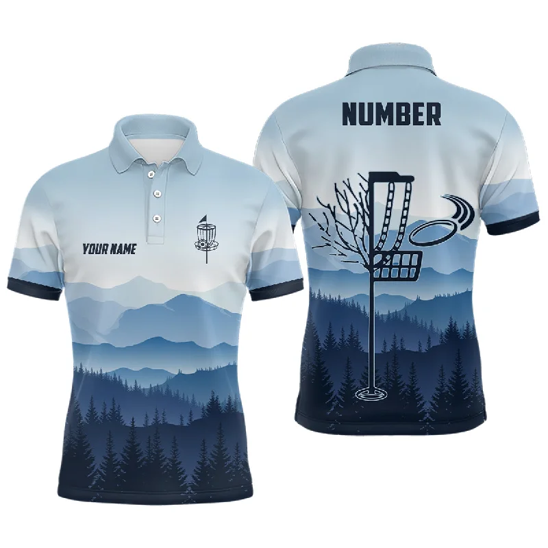 Blue Mountain Landscape Disc Golf Mens Polo Shirt Custom Winter Disc Golf Shirt For Men LDT0693 Blue Mountain Landscape Disc Golf Mens Polo Shirt Custom Winter Disc Golf Shirt For Men LDT0693