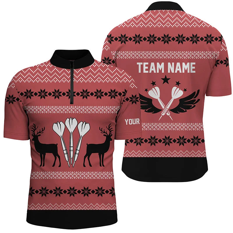 Personalized Darts Christmas Reindeers Red Quarter Zip Shirt Custom Darts Jersey For Men LDT0742 Personalized Darts Christmas Reindeers Red Quarter Zip Shirt Custom Darts Jersey For Men LDT0742