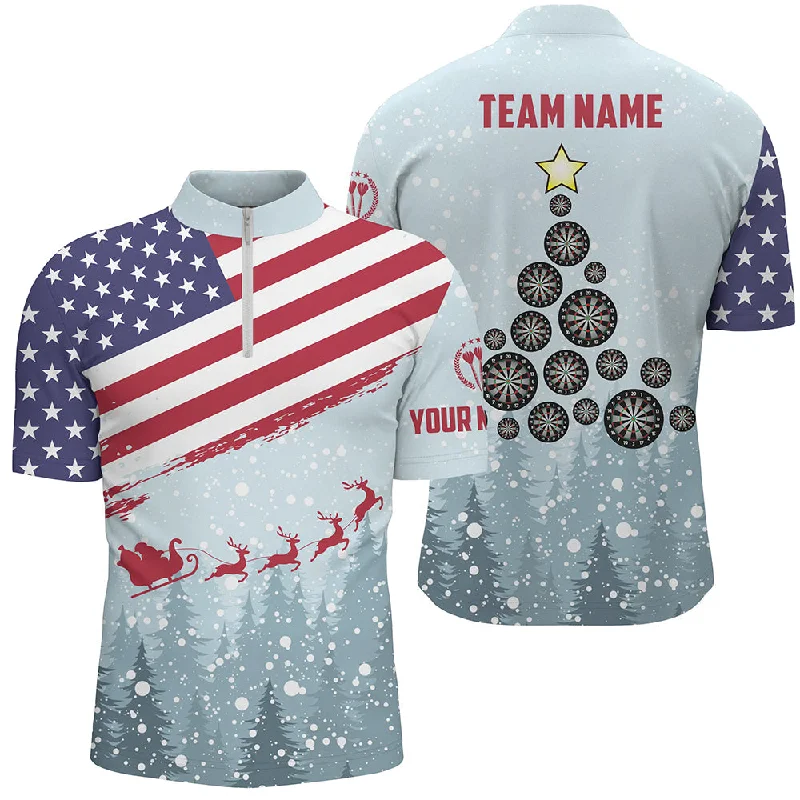 Christmas American Flag Darts Quarter-Zip Shirt Custom Patriotic Dart Jerseys For Men LDT0751 Christmas American Flag Darts Quarter-Zip Shirt Custom Patriotic Dart Jerseys For Men LDT0751