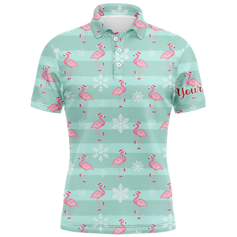 Christmas Cute Pink Flamingo Green Mens Golf Polo Shirt Custom Funny Golf Shirts For Men LDT0757 Christmas Cute Pink Flamingo Green Mens Golf Polo Shirt Custom Funny Golf Shirts For Men LDT0757