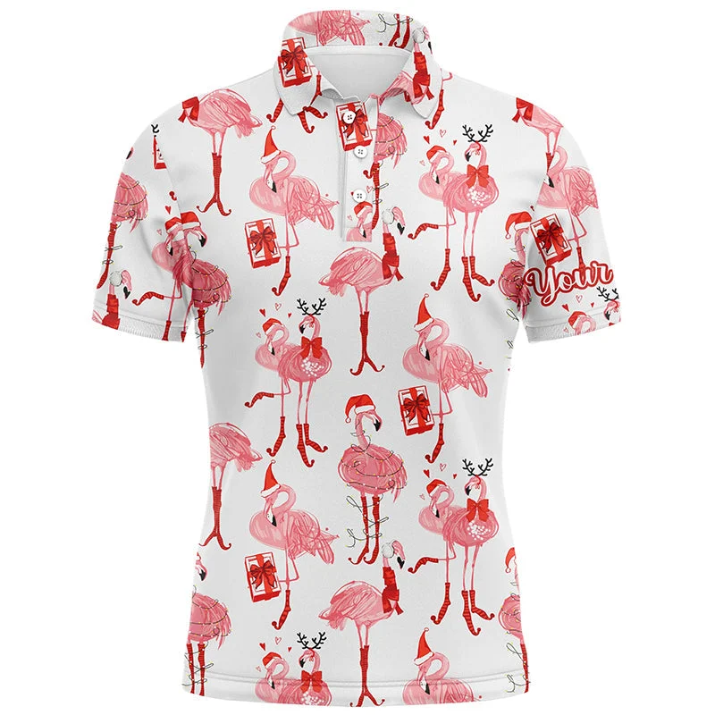 Tropical Winter Watercolor Flamingos Mens Golf Polo Shirt Christmas Golf Shirts For Men LDT0758 Tropical Winter Watercolor Flamingos Mens Golf Polo Shirt Christmas Golf Shirts For Men LDT0758