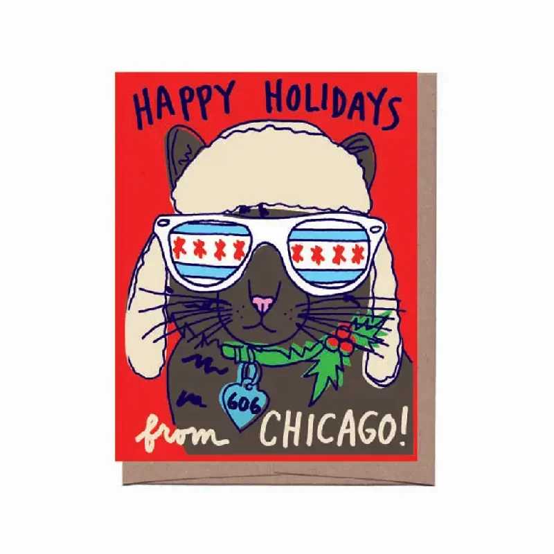 Christmas Reindeer Alpine Cat Chicago Holiday Card