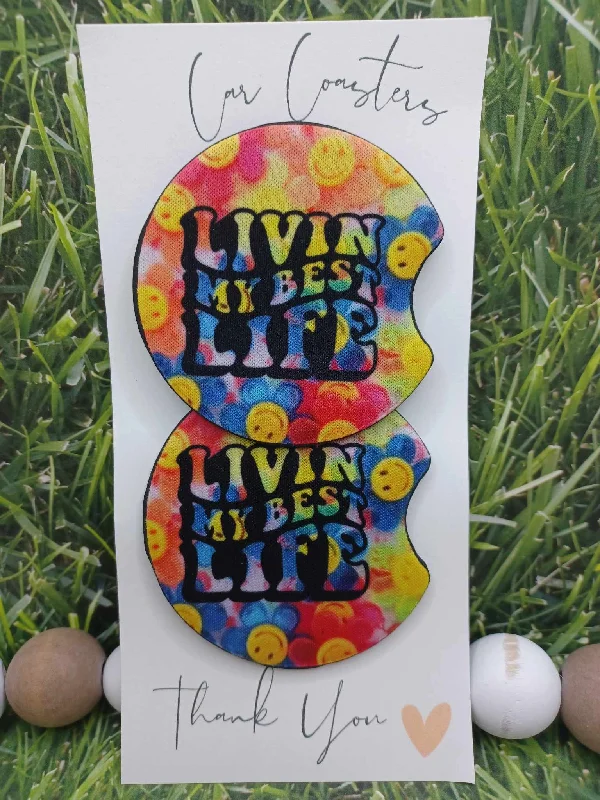 Christmas Lights Display Livin' My Best Life Car Coaster Set