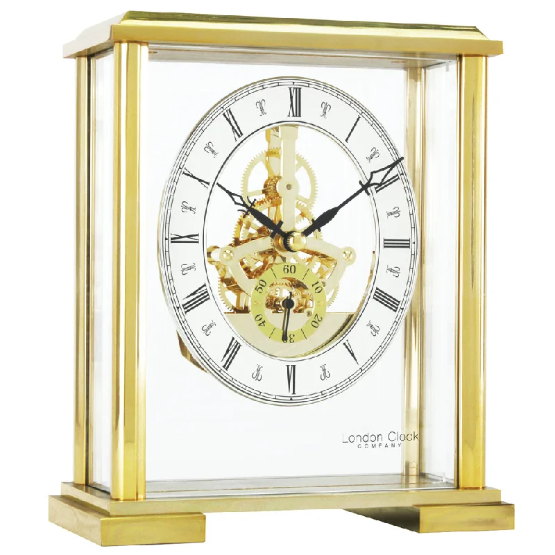 Christmas Party London Clock Square Top Gold Skeleton Mantel Clock 02085