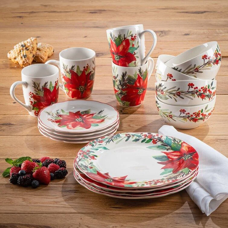 Christmas Jolly Vibes Maude Party 16 Piece Dinnerware Set, Service for 4