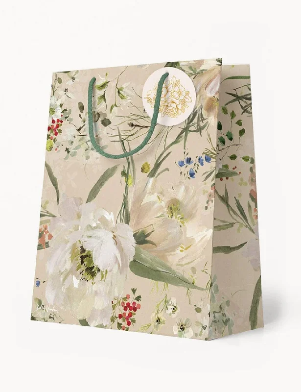 Christmas Jingle Bells Medium Gift Bag - Summer Peonies