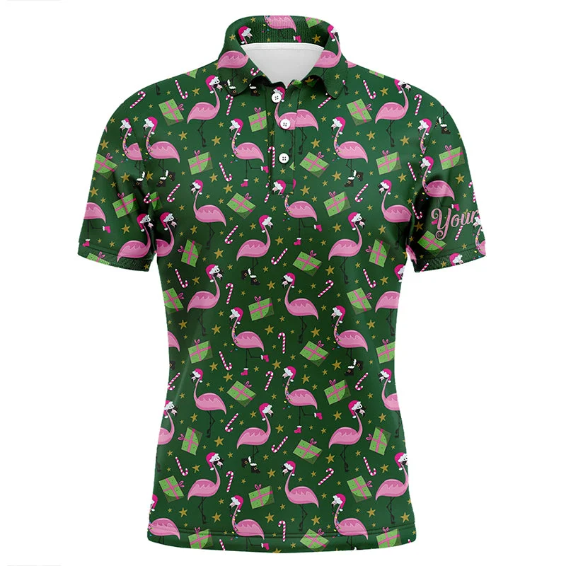 Mens golf polo shirt custom green Flamingo Christmas pattern golf shirt, gift for golf lovers NQS6722 Mens golf polo shirt custom green Flamingo Christmas pattern golf shirt, gift for golf lovers NQS6722