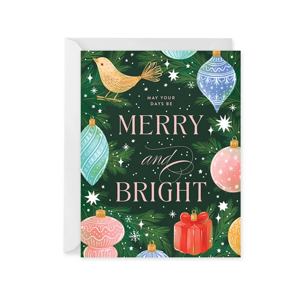 Christmas Stockings Merry and Bright Holiday Card