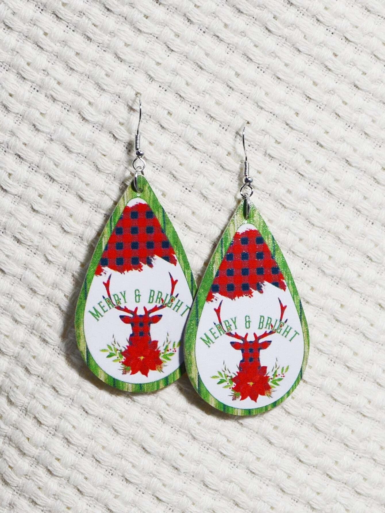 Christmas Star Decorations Merry & Bright Reindeer Earrings