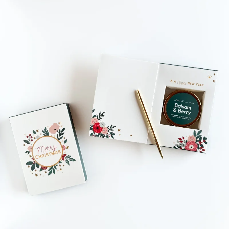 Christmas Candy Gift Merry Christmas Card with Balsam & Berry Candle Inside