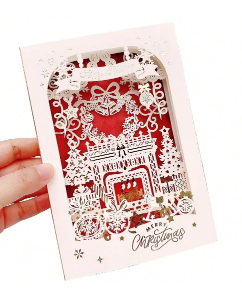 Christmas Fireplace Merry Christmas - Deck the Halls - Theater Pop-Up Card