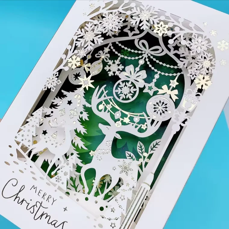 Christmas Snowflakes Merry Christmas Deer Theater Pop-Up Card