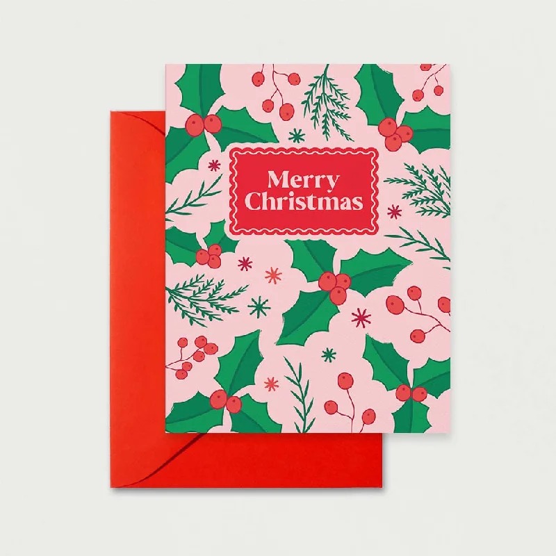 Christmas Red And Green Merry Christmas Greenery Greeting Card