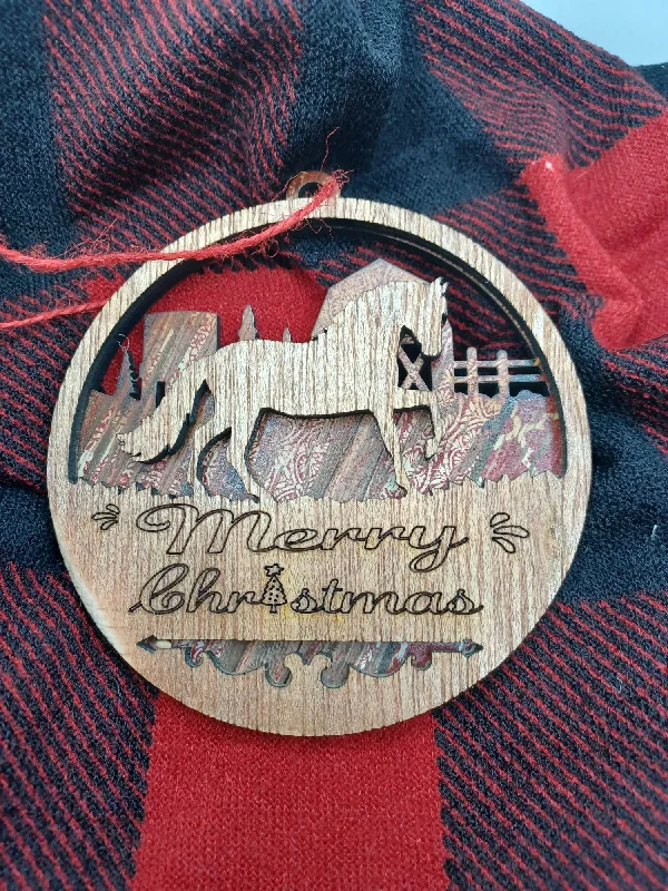 Christmas Mistletoe Merry Christmas Horse Wooden & Acrylic Ornament