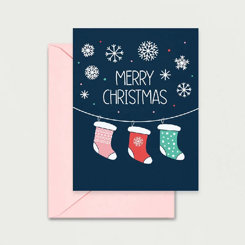 Christmas Frosty Weather Merry Christmas Stockings Greeting Card