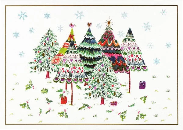 Christmas Red And Green Merry Evergreens Boxed Holiday Cards | Set of 20