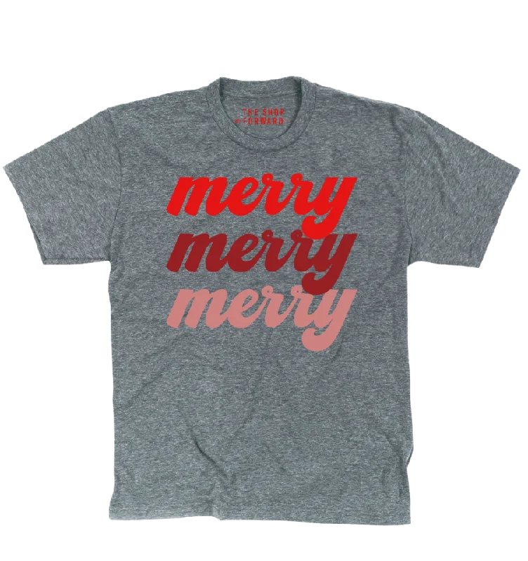 Christmas Feast 'MERRY MERRY MERRY' Unisex Tee - Grey
