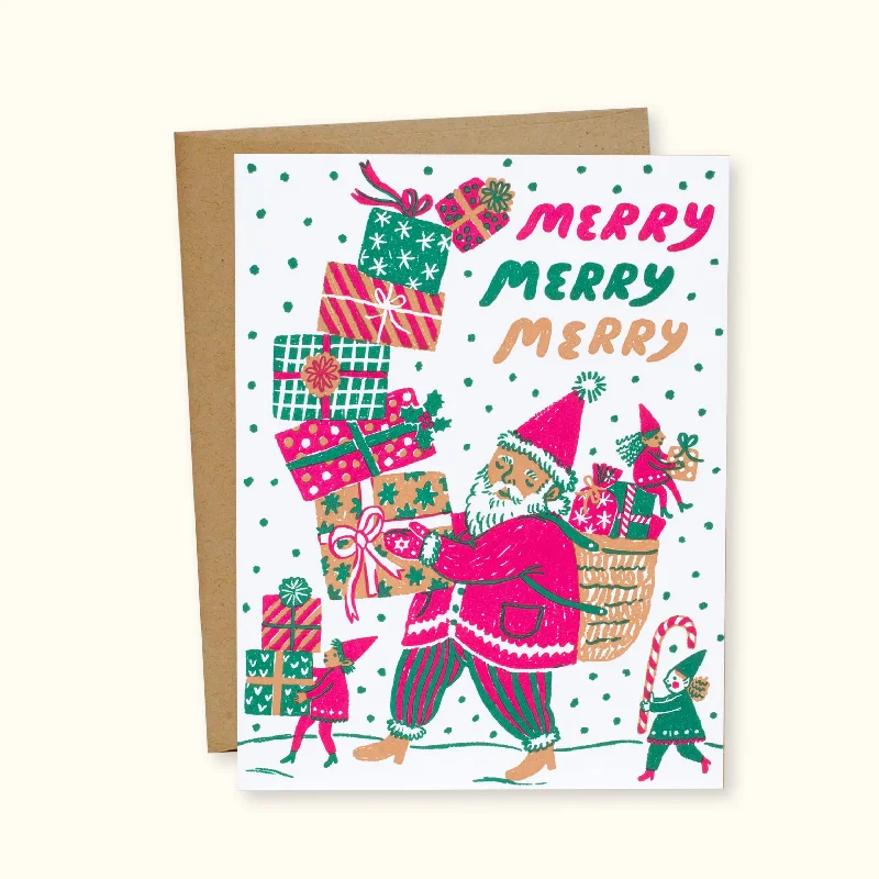 Cozy Christmas Merry Merry Santa Greeting Card