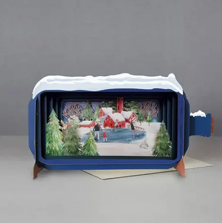 Christmas Pine Tree Message in a Bottle - Ice Skating Pop-Up Card