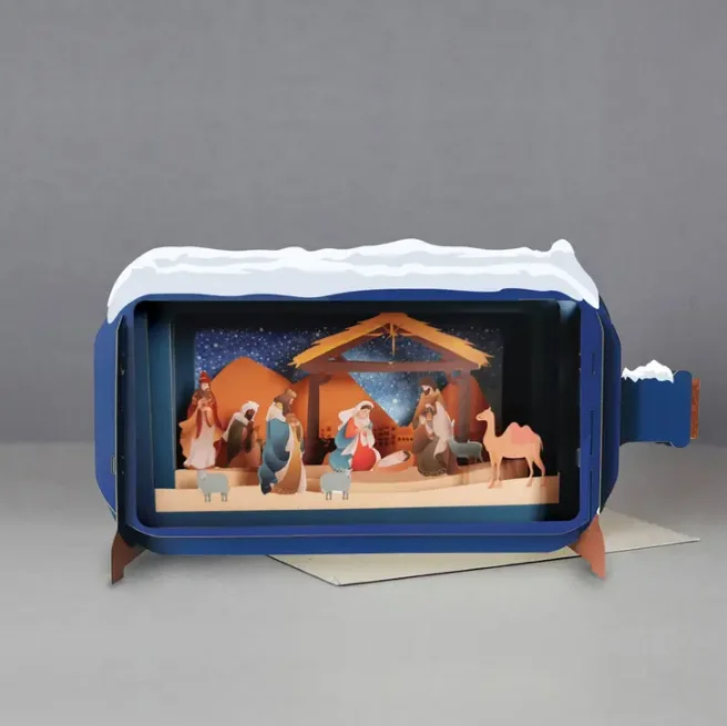 Christmas Fireplace Mantel Message in a Bottle - Nativity Pop-Up Card