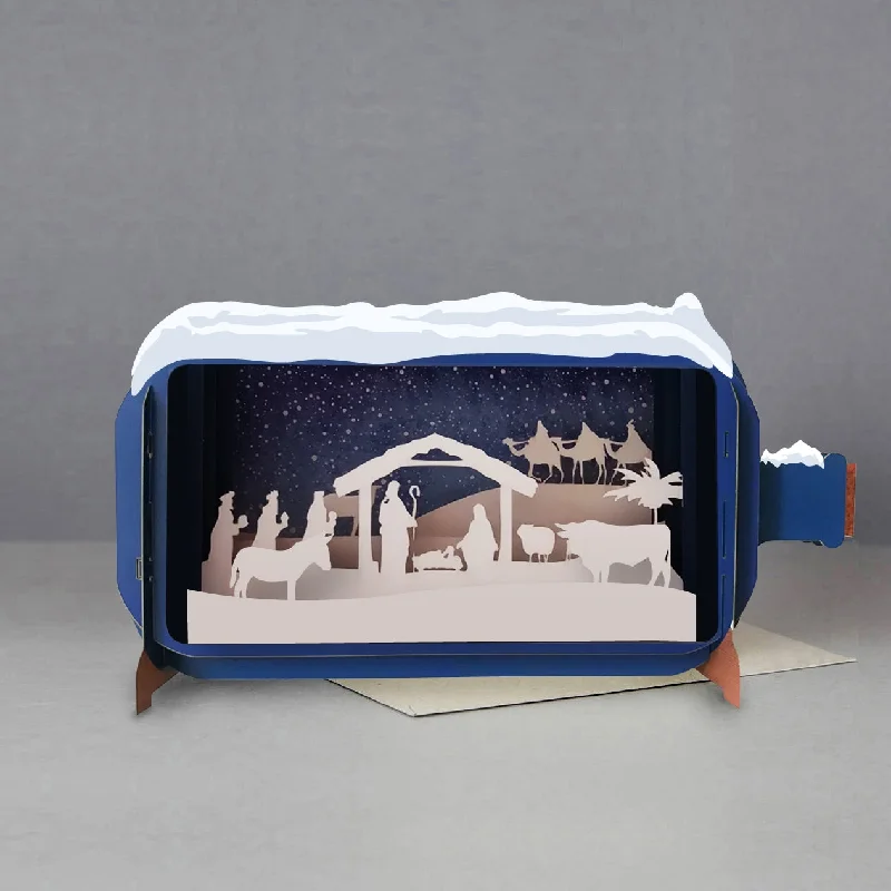 Christmas Tree Glitter Message in a Bottle - Nativity Scene Pop-Up Card