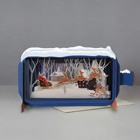 Christmas Movie Night Message in a Bottle - Santa and Sleigh Pop-Up Card
