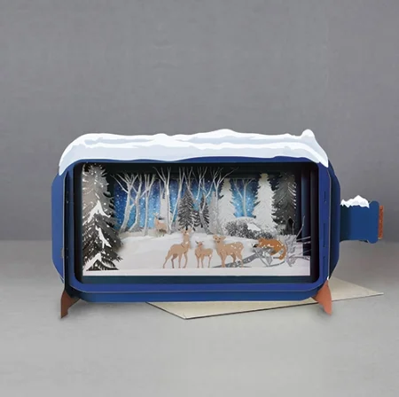 Christmas Starry Night Message in a Bottle - Winter Forest Deer Pop-Up Card